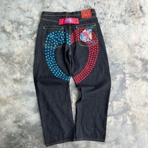 JNCO Black Jeans with Red and Blue Design